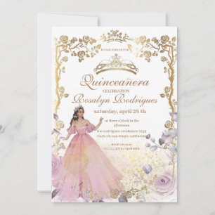 Convite Quinceanera - Beleza Dourada e a melhor Quinceaner