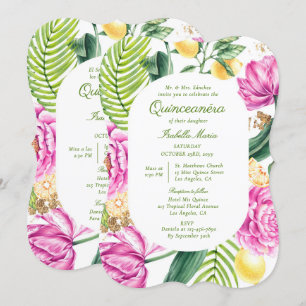 Convite Quinceañera Bilíngue Floral Aquarela Espanhol