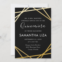 Convite Quinceañera Birthday Black Dourado Modern
