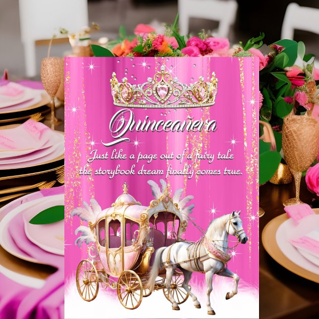 Convite Quinceanera Birthday, Carruagem de Prata Rosa Dour (Criador carregado)