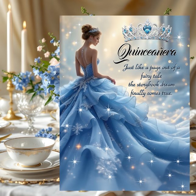 Convite Quinceanera Birthday Cinderella Blue Silver Vestid (Criador carregado)