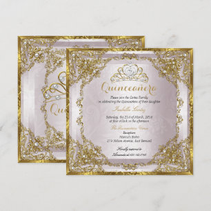 Convite Quinceanera Birthday Dourado Pearl Damask