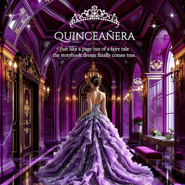 Convite Quinceanera Birthday Palace Roxo Vestido Tiara (Criador carregado)