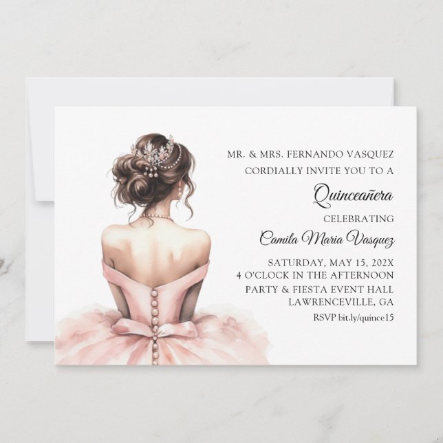 Convite Quinceañera Birthday Pink Princess (Frente)