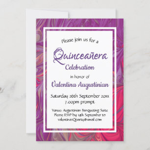 Convite Quinceañera Birthday Retro Personalizado PURPLE