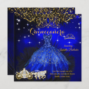 Convite Quinceanera Birthday Royal Blue Fairytale Tiara