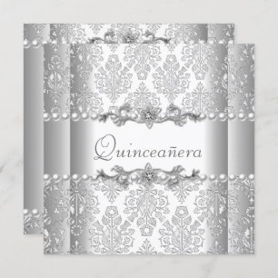 Convite Quinceañera Birthday Silver White Pearl
