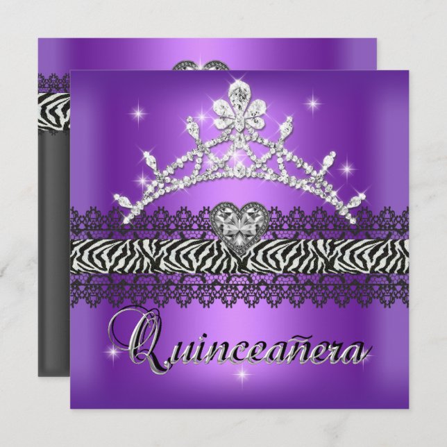Convite Quinceanera Birthday Zebra Puro Branco (Frente/Verso)