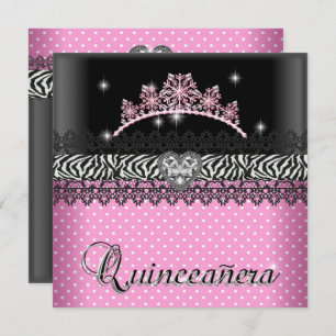 Convite Quinceanera Birthday Zebra Rosa Preto