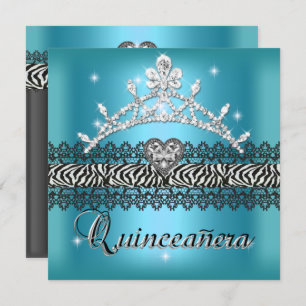 Convite Quinceanera Birthday Zebra Tebra Azul Negro Branco