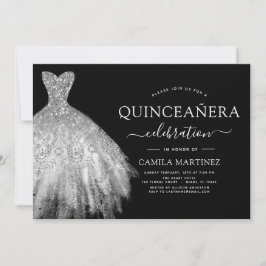 Convite Quinceanera Black e Silver Glitter Sparkle