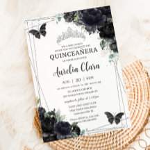 Quinceañera Black Floral Rosas Princesa Silver