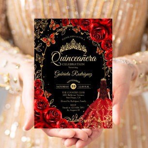 Convite Quinceanera Black Red