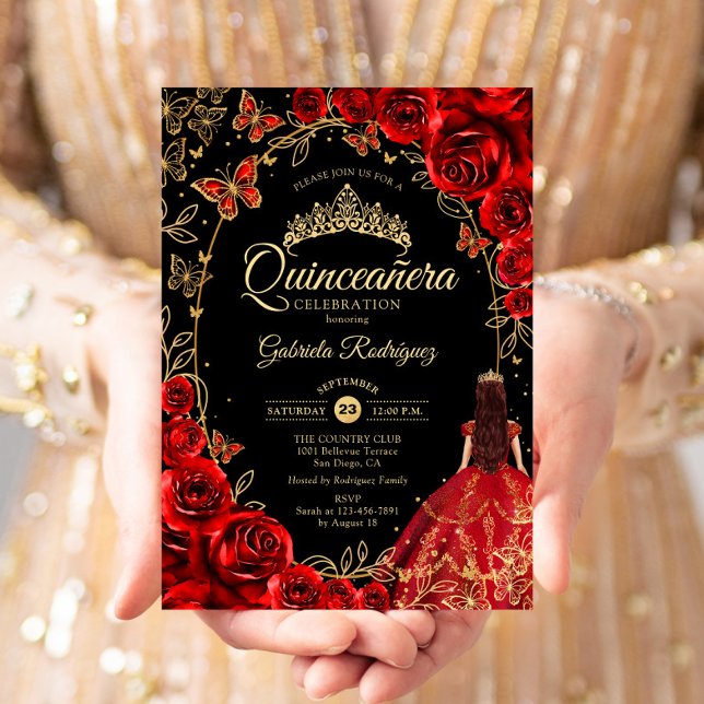 Convite Quinceanera Black Red (Criador carregado)