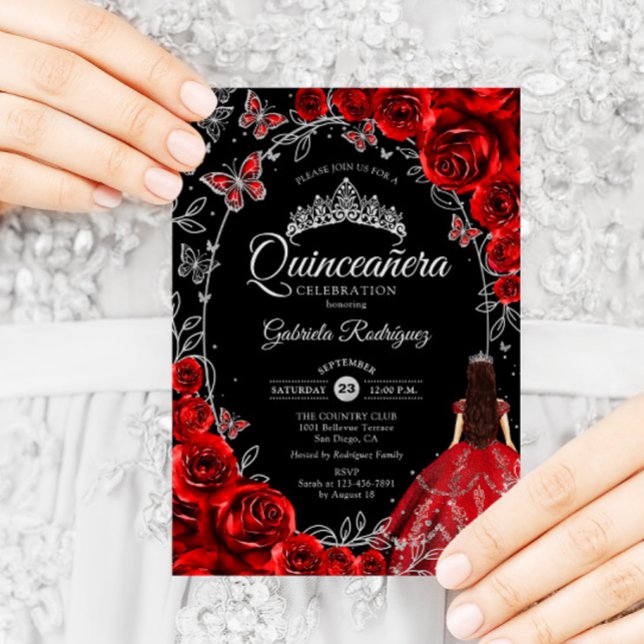 Convite Quinceanera Black Red Silver (Criador carregado)