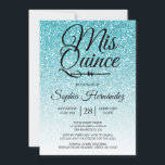 Convite Quinceañera Blue Glitter 15 Birthday<br><div class="desc">Um convite de 15 anos glamouroso, moderno e turquesa azul-brilho ombre design Quinceañera apresenta o texto "Mis Quince" na caligrafia manuscrita em chic preto. Convite de aniversário perfeito para uma Quinceañera glamourosa, perfeita para ela, a modista que ama padrões modernos, brilho, luxo e vidro. Desenvolvido exclusivamente para você pelo Happy...</div>
