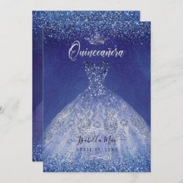 Convite Quinceanera Blue Ombre Glitter