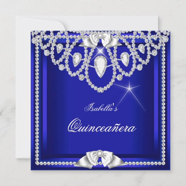 Convite Quinceanera Blue Silver Diamond Party 15 (Frente)