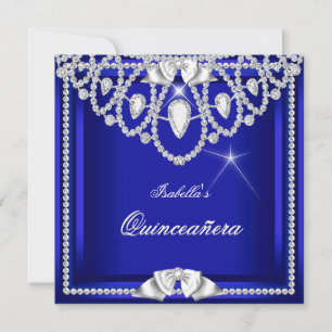 Convite Quinceanera Blue Silver Diamond Party 15