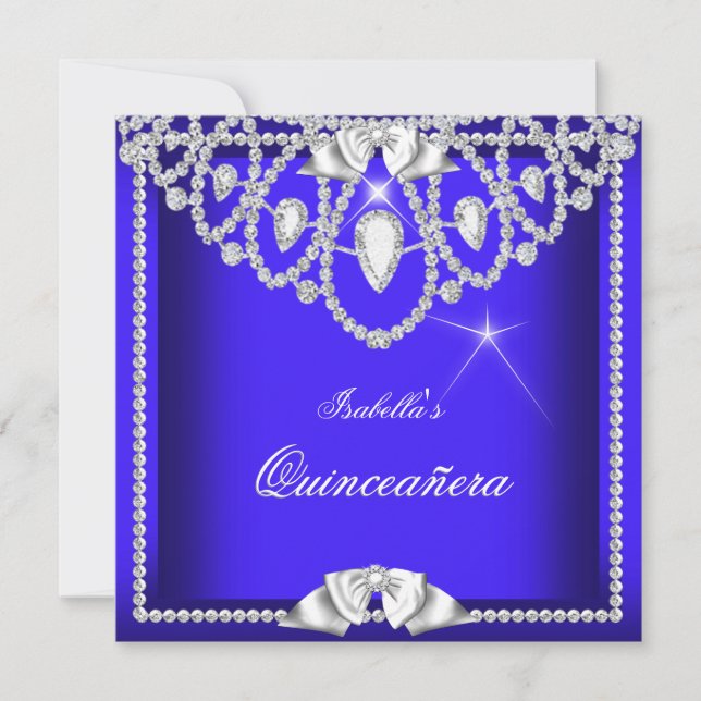 Convite Quinceanera Blue Silver Diamond Party 15 3 (Frente)