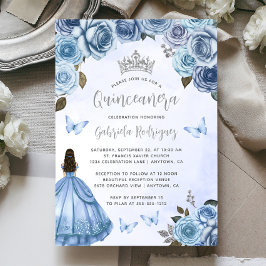 Convite Quinceañera Blue Silver Watercolor