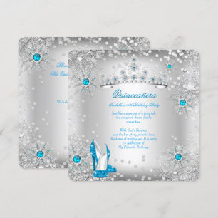 Convite Quinceanera Blue Silver Winter Wonderland