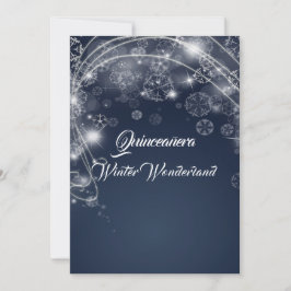 Convite Quinceanera Blue Winter Wonderland Flocos de neve