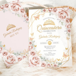 Convite Quinceanera Blush Dourado Rosa