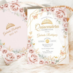 Convite Quinceanera Blush Dourado Rosa