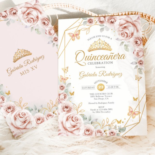 Convite Quinceanera Blush Dourado Rosa (Criador carregado)