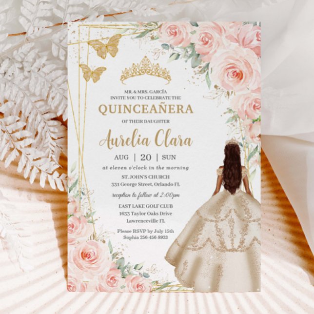 Convite Quinceanera Blush Floral Champagne Palhaço (Criador carregado)