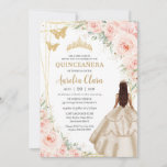 Convite Quinceanera Blush Floral Champagne Palhaço<br><div class="desc">Personalize este adorável convite de Quinceanera / Sweet 16 Aniversário com uma redação própria,  facilmente e rapidamente,  basta pressionar o botão personalizá-lo para reorganizar e formatar o estilo e a colocação do texto. Itens correspondentes disponíveis no repositório! c) O Feliz Cat Studio</div>