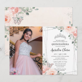 Convite Quinceañera Blush Floral Rosa, Rosa, Fotografia
