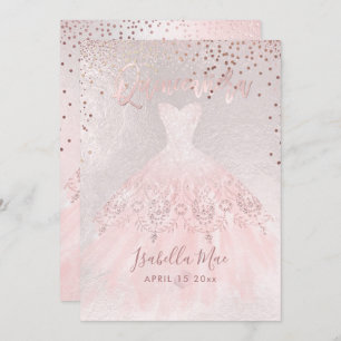 Convite Quinceanera Blush Gown+Confetti Iridescente Bckgra