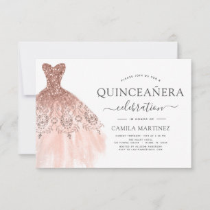 Convite Quinceanera Blush Pink - Rosa Dourado Glitter Spar
