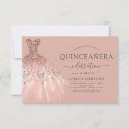 Convite Quinceanera Blush Pink - Rosa Dourado Glitter Spar