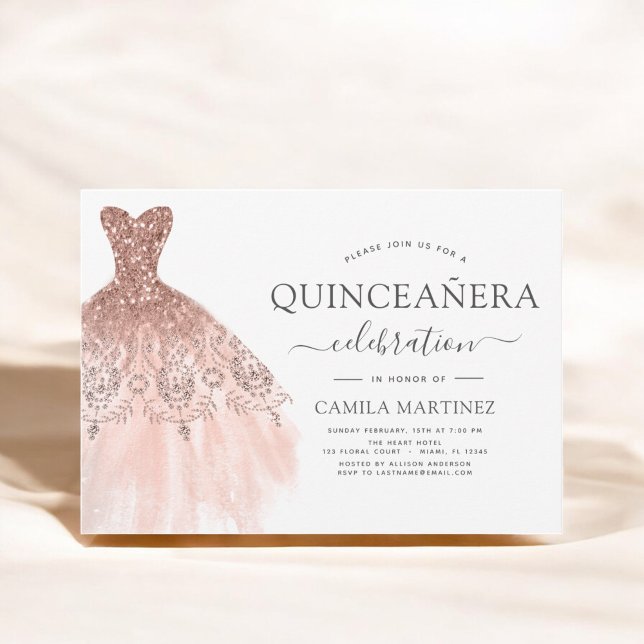 Convite Quinceanera Blush Pink - Rosa Dourado Glitter Spar (Criador carregado)