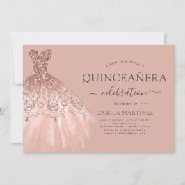 Convite Quinceanera Blush Pink - Rosa Dourado Glitter Spar