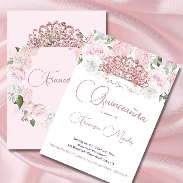 Convite Quinceanera Blush Pink Watercolor Floral (Criador carregado)