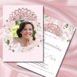 Convite Quinceanera Blush Pink Watercolor Foto Floral