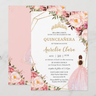 Convite Quinceañera Blush Rosa Dourada 