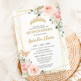 Convite Quinceañera Blush Rosa Rosa Rosa Floral Borboleta 