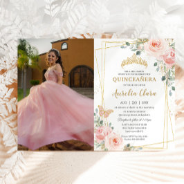 Convite Quinceañera Blush Rosa Rosa Rosa Floral Foto