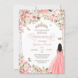 Convite Quinceanera Blush White Floral Rosa E Borboleta