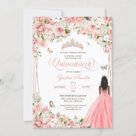 Convite Quinceanera Blush White Floral Rosa E Borboleta