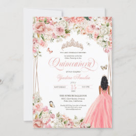 Convite Quinceanera Blush White Floral Rosa E Borboleta
