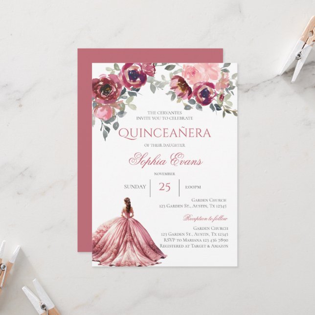 Convite Quinceanera Boho (Frente/Verso In Situ)
