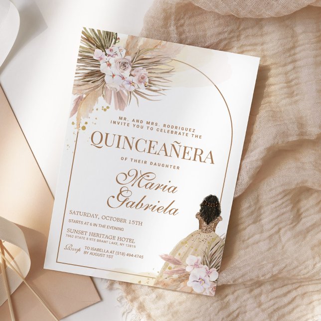 Convite Quinceanera Boho Pampas Floral Mis Quince Anos (Criador carregado)