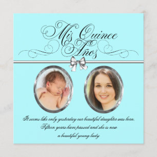 Convite Quinceanera bonito com Azul Teal