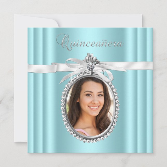 Convite Quinceanera bonito com Azul Teal (Frente)
